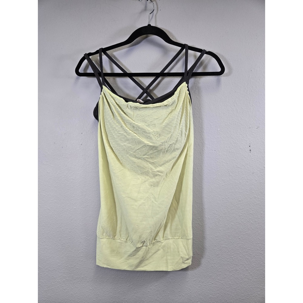 Lucy Activewear Strappy Layered Yoga Tank Top Yellow Striped Built-in Bra Small